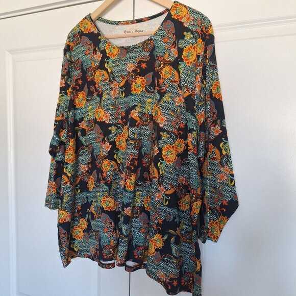 NWOT Rebecca Malone 100% Cotton Floral Long Sleeve Tee Top Size 2X/3X Fall Color - Picture 4 of 8